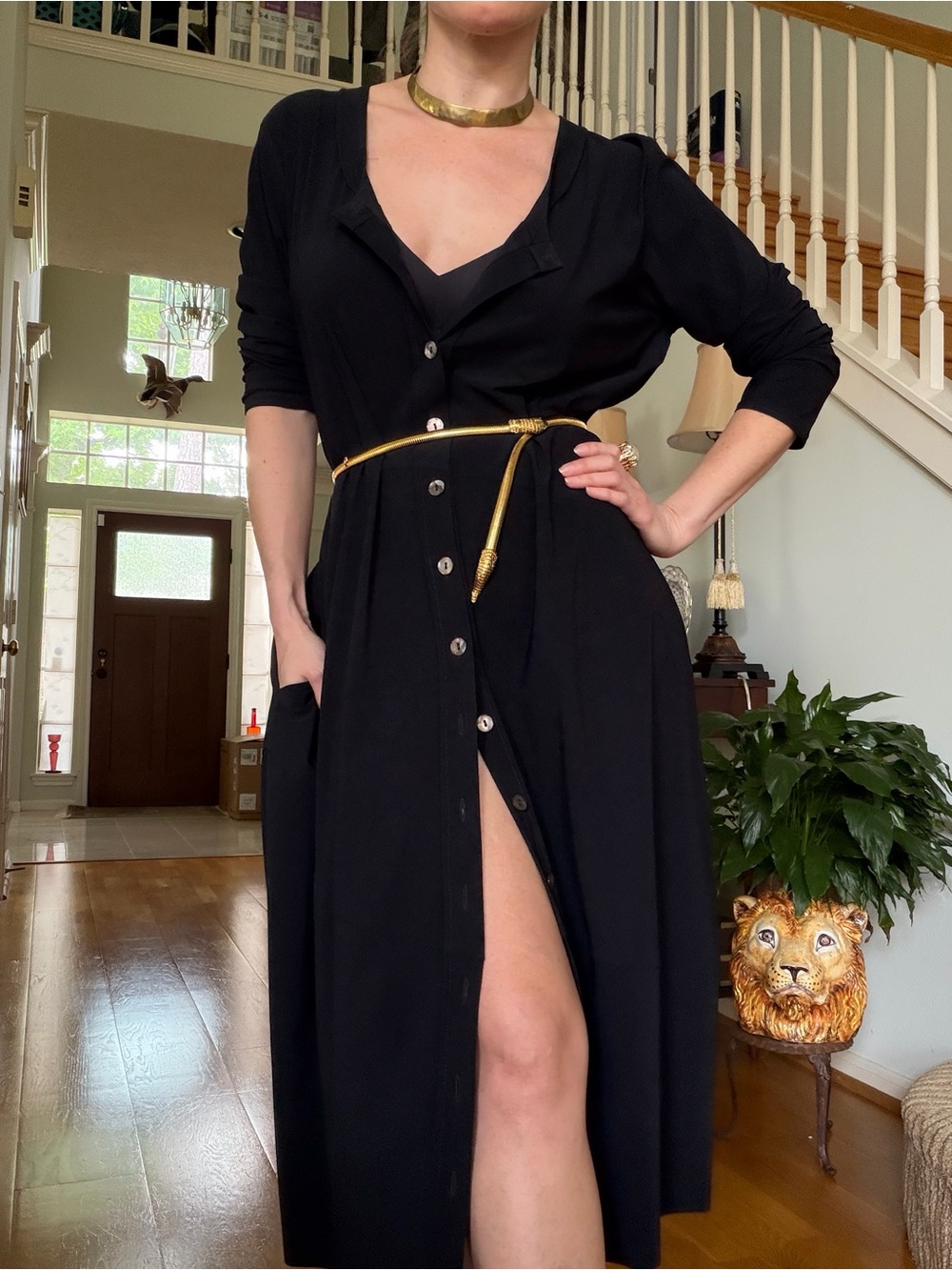 CLEMENTE Black Button Front Shirt Dress Ovoid Goth Scandi Lagenlook Sz 3 L/XL